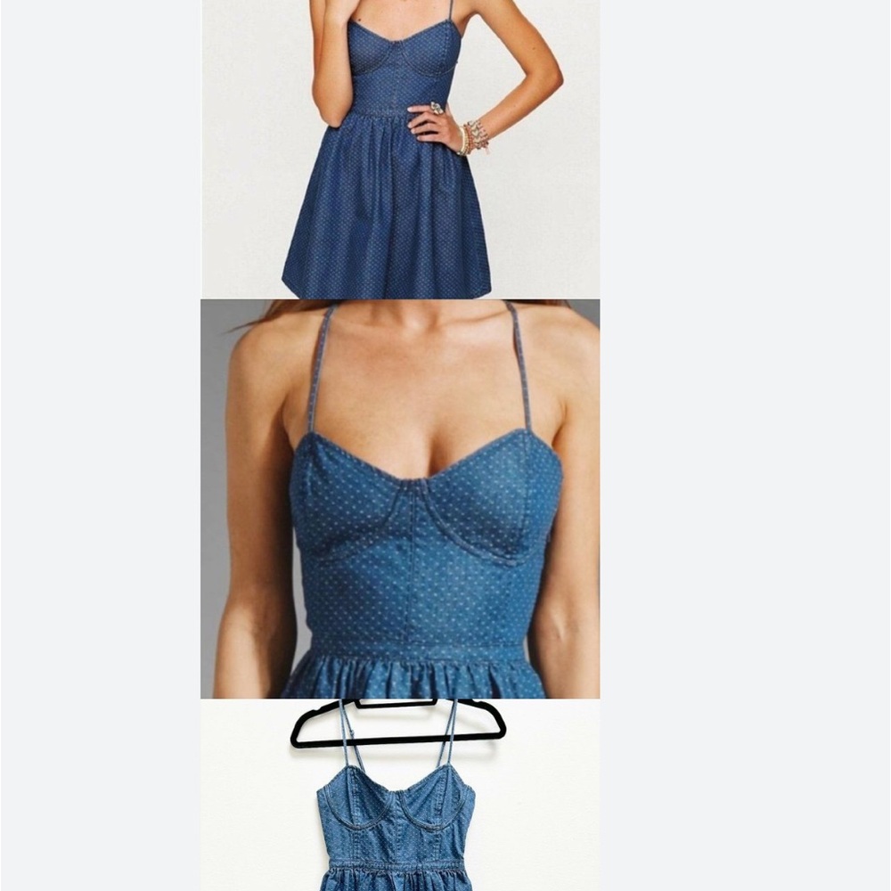 Free people polka dot denim bustier mini dress